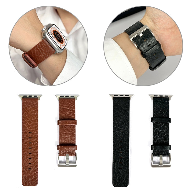 For Apple Watch Ultra 49mm Buffalo Leather Watch Band(Black) - Watch Bands by PMC TechLife | Online Shopping South Africa | PMC TechLife | Buy Now Pay Later Mobicred