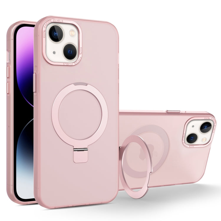 For iPhone 15 MagSafe Metal Holder Frosted Translucent Phone Case(Pink) - iPhone 15 Cases by PMC TechLife | Online Shopping South Africa | PMC TechLife | Buy Now Pay Later Mobicred