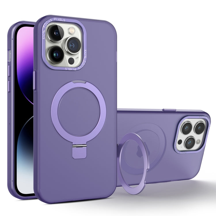 For iPhone 13 Pro Max MagSafe Metal Holder Frosted Translucent Phone Case(Dark Purple) - iPhone 13 Pro Max Cases by PMC TechLife | Online Shopping South Africa | PMC TechLife