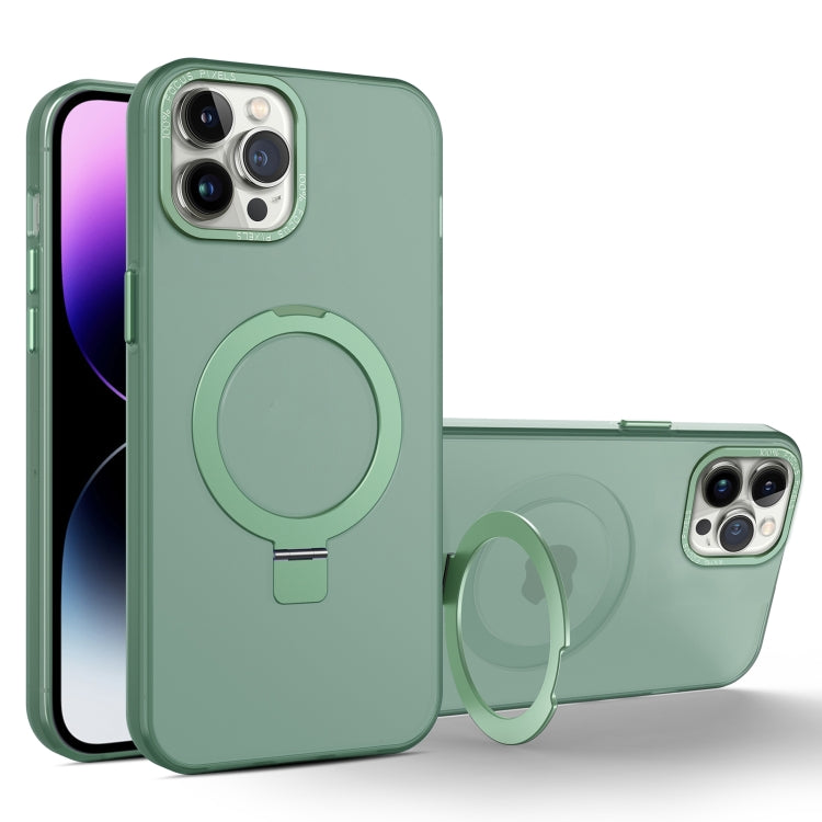 For iPhone 12 Pro Max MagSafe Metal Holder Frosted Translucent Phone Case(Green) - iPhone 12 Pro Max Cases by PMC TechLife | Online Shopping South Africa | PMC TechLife