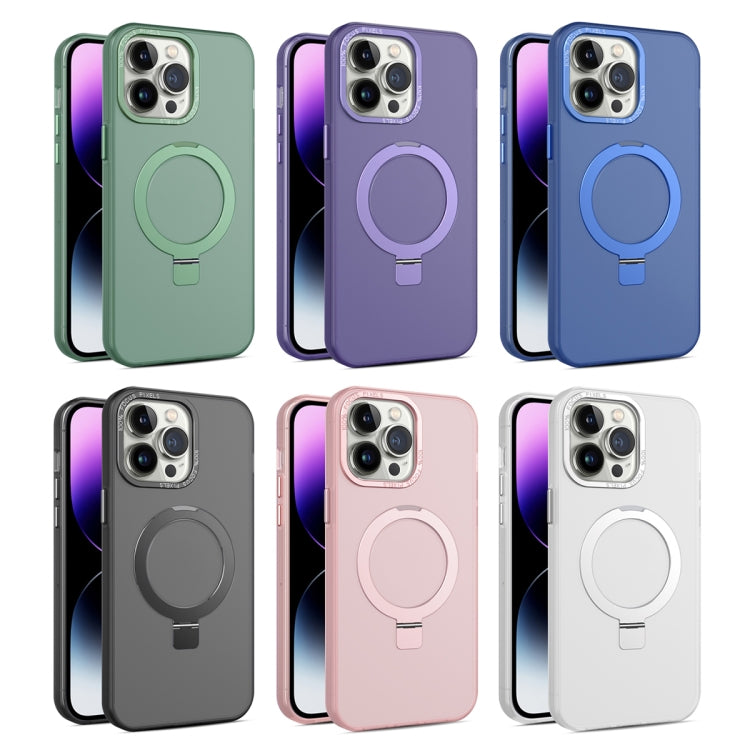 For iPhone 13 Pro MagSafe Metal Holder Frosted Translucent Phone Case(Black) - iPhone 13 Pro Cases by PMC TechLife | Online Shopping South Africa | PMC TechLife