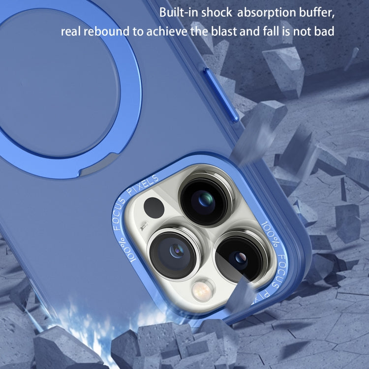 For iPhone 15 MagSafe Metal Holder Frosted Translucent Phone Case(Royal Blue) - iPhone 15 Cases by PMC TechLife | Online Shopping South Africa | PMC TechLife