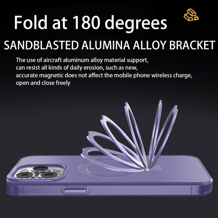 For iPhone 15 Plus MagSafe Metal Holder Frosted Translucent Phone Case(Dark Purple) - iPhone 15 Plus Cases by PMC TechLife | Online Shopping South Africa | PMC TechLife