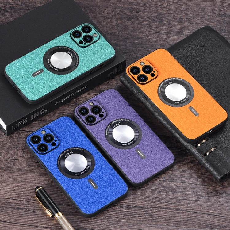 For iPhone 15 Pro Max Cloth Texture MagSafe Magnetic PU Phone Case(Black) - iPhone 15 Pro Max Cases by PMC TechLife | Online Shopping South Africa | PMC TechLife