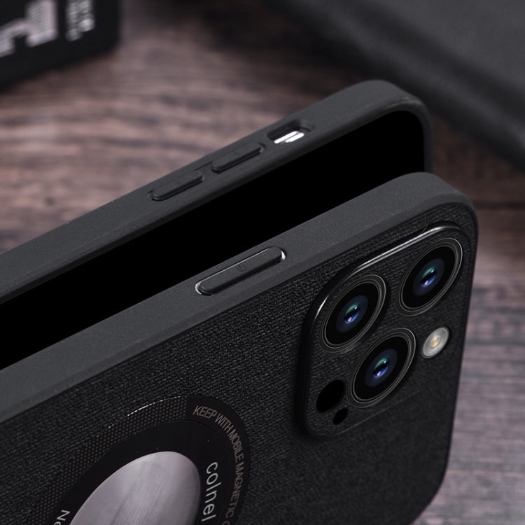 For iPhone 15 Pro Max Cloth Texture MagSafe Magnetic PU Phone Case(Black) - iPhone 15 Pro Max Cases by PMC TechLife | Online Shopping South Africa | PMC TechLife