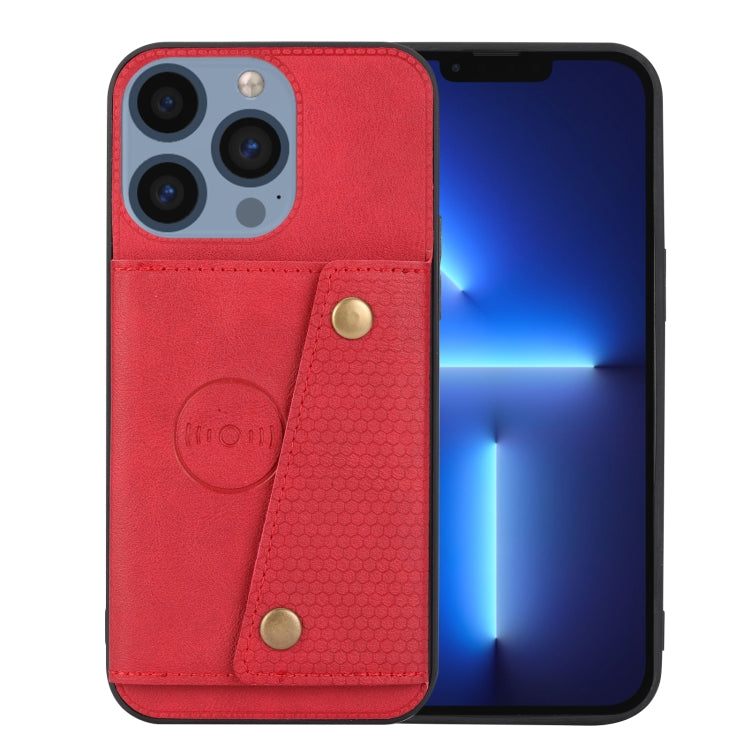 For iPhone 16 Pro Max Double Buckle Card Slots PU + TPU Phone Case(Red) - iPhone 16 Pro Max Cases by PMC TechLife | Online Shopping South Africa | PMC TechLife | Buy Now Pay Later Mobicred