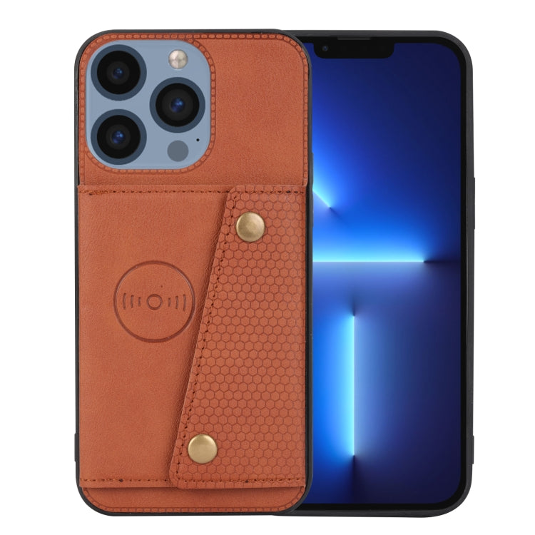 For iPhone 16 Pro Double Buckle Card Slots PU + TPU Phone Case(Brown) - iPhone 16 Pro Cases by PMC TechLife | Online Shopping South Africa | PMC TechLife | Buy Now Pay Later Mobicred