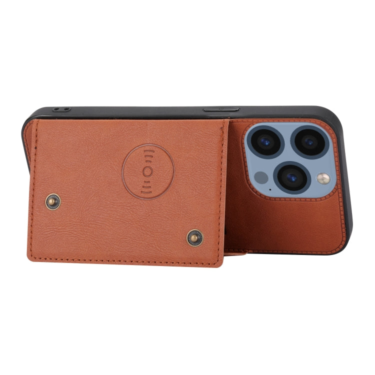 For iPhone 16 Pro Double Buckle Card Slots PU + TPU Phone Case(Brown) - iPhone 16 Pro Cases by PMC TechLife | Online Shopping South Africa | PMC TechLife | Buy Now Pay Later Mobicred