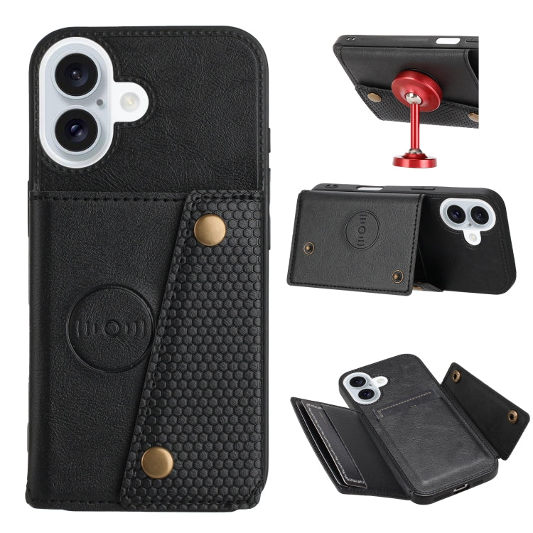 For iPhone 16 Double Buckle Card Slots PU + TPU Phone Case(Black) - iPhone 16 Cases by PMC TechLife | Online Shopping South Africa | PMC TechLife | Buy Now Pay Later Mobicred