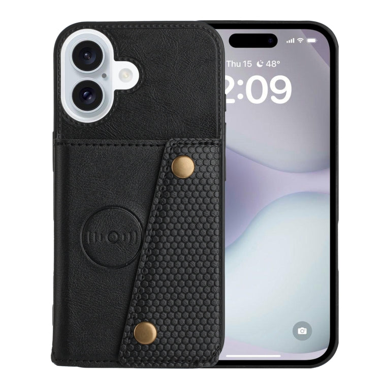 For iPhone 16 Double Buckle Card Slots PU + TPU Phone Case(Black) - iPhone 16 Cases by PMC TechLife | Online Shopping South Africa | PMC TechLife | Buy Now Pay Later Mobicred