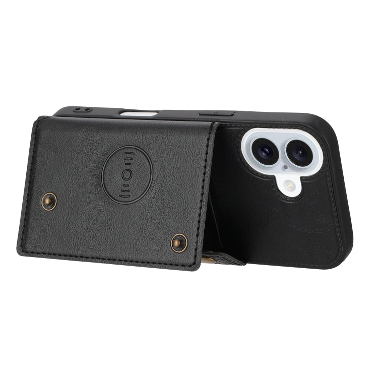 For iPhone 16 Double Buckle Card Slots PU + TPU Phone Case(Black) - iPhone 16 Cases by PMC TechLife | Online Shopping South Africa | PMC TechLife | Buy Now Pay Later Mobicred