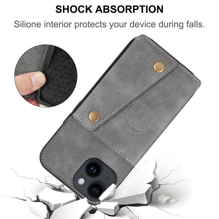 For iPhone 16 Double Buckle Card Slots PU + TPU Phone Case(Black) - iPhone 16 Cases by PMC TechLife | Online Shopping South Africa | PMC TechLife | Buy Now Pay Later Mobicred