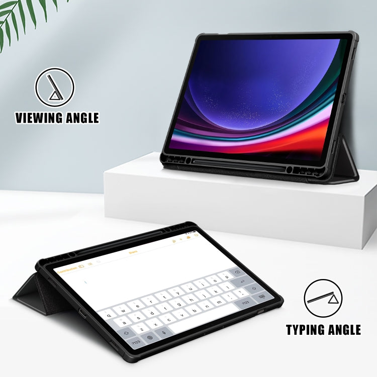 For Samsung Galaxy Tab S9+ Acrylic 3-folding Smart Leather Tablet Case(Black) - Galaxy Tab S9+ Cases by PMC TechLife | Online Shopping South Africa | PMC TechLife