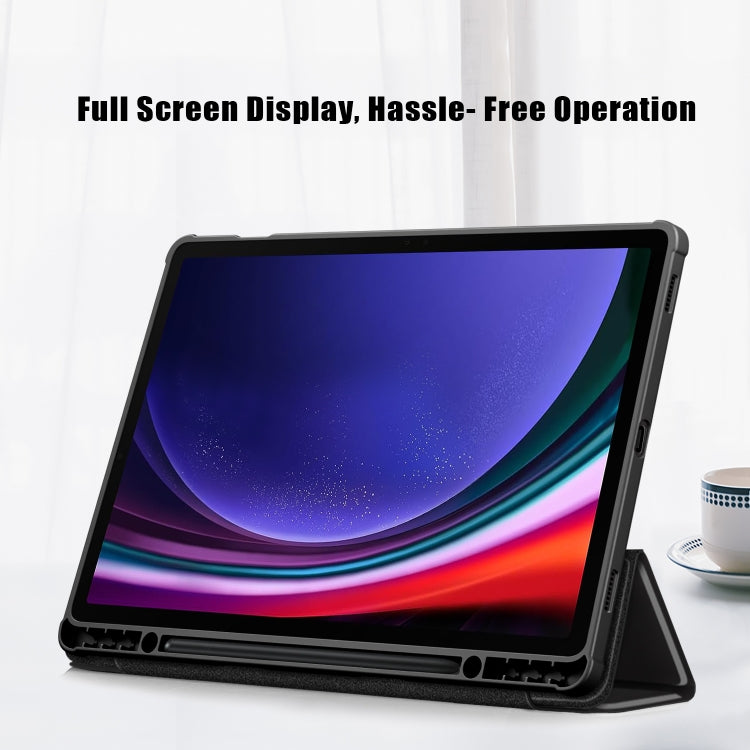 For Samsung Galaxy Tab S9+ Acrylic 3-folding Smart Leather Tablet Case(Black) - Galaxy Tab S9+ Cases by PMC TechLife | Online Shopping South Africa | PMC TechLife