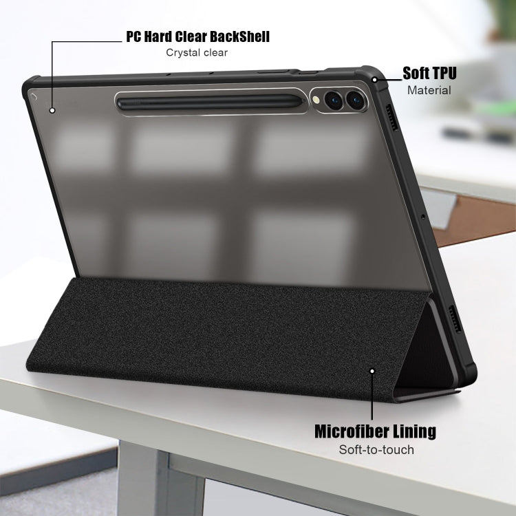 For Samsung Galaxy Tab S9+ Acrylic 3-folding Smart Leather Tablet Case(Black) - Galaxy Tab S9+ Cases by PMC TechLife | Online Shopping South Africa | PMC TechLife