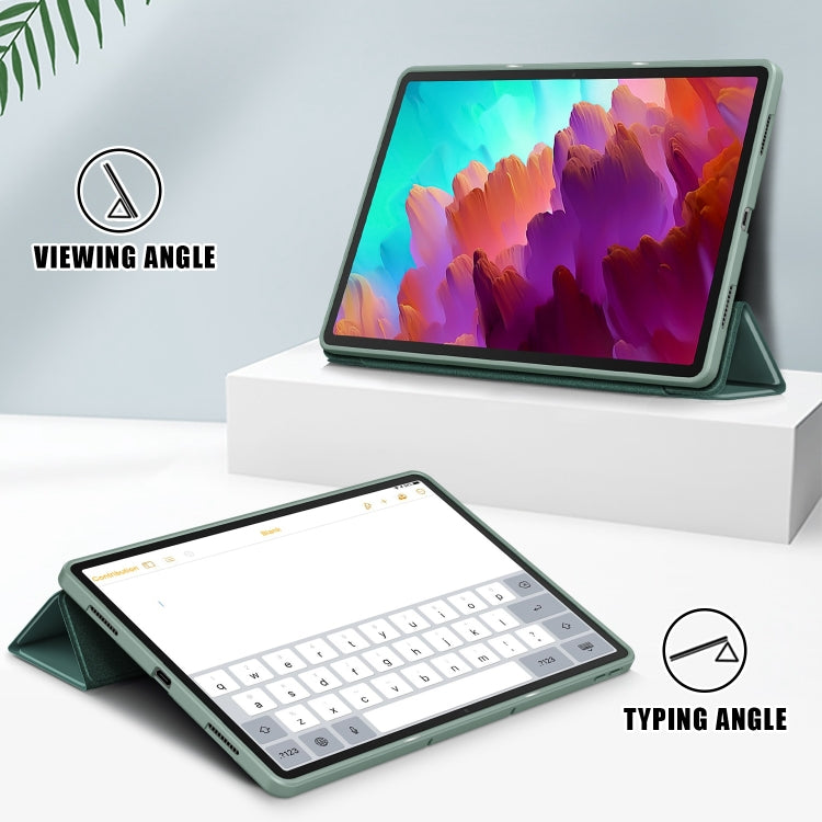 For Lenovo Tab P12 12.7 /P12 Pro 2nd Gen 3-folding TPU Smart Leather Tablet Case(Deep Green) - free shipping - PMC TechLife - Order now!