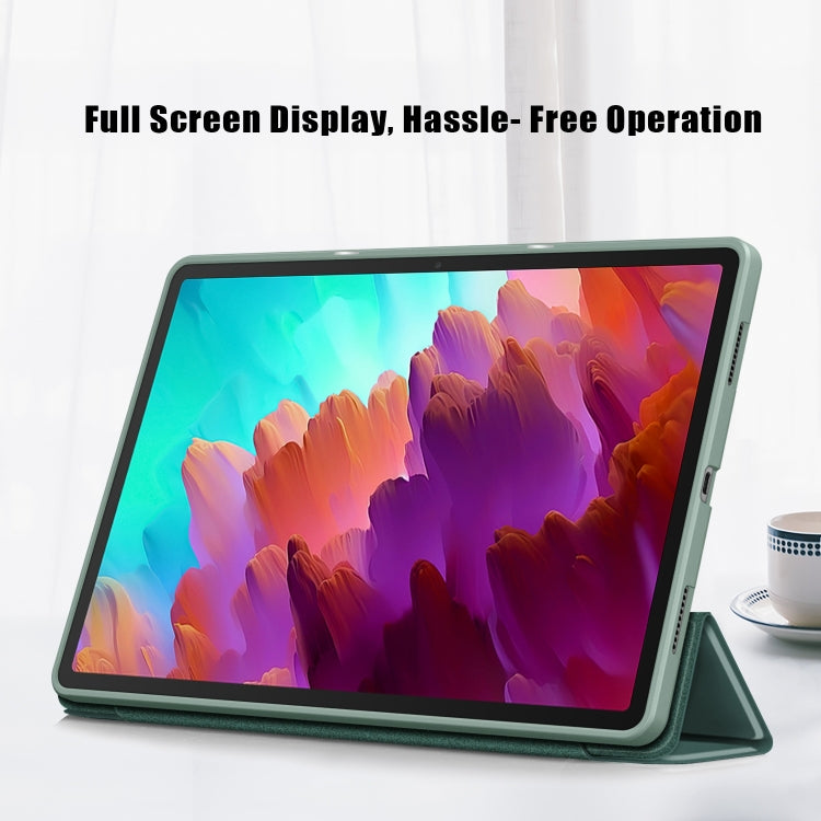 For Lenovo Tab P12 12.7 /P12 Pro 2nd Gen 3-folding TPU Smart Leather Tablet Case(Deep Green) - free shipping - PMC TechLife - Order now!