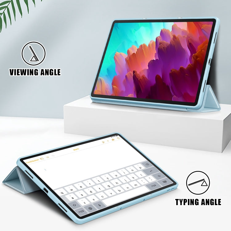 For Lenovo Tab P12 12.7 /P12 Pro 2nd Gen 3-folding TPU Smart Leather Tablet Case(Sky Blue) - Lenovo by PMC TechLife | Online Shopping South Africa | PMC TechLife | Buy Now Pay Later Mobicred