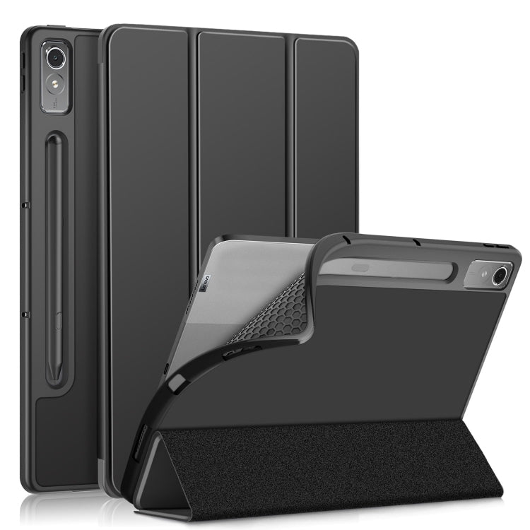 For Lenovo Tab P12 12.7 /P12 Pro 2nd Gen 3-folding TPU Smart Leather Tablet Case(Black) - Lenovo by PMC TechLife | Online Shopping South Africa | PMC TechLife