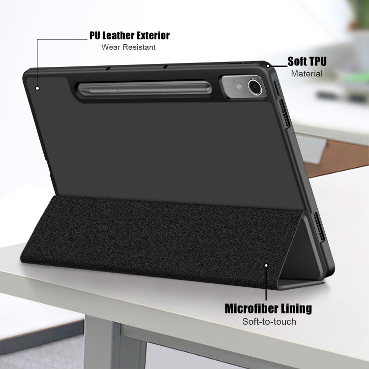 For Lenovo Tab P12 12.7 /P12 Pro 2nd Gen 3-folding TPU Smart Leather Tablet Case(Black) - Lenovo by PMC TechLife | Online Shopping South Africa | PMC TechLife