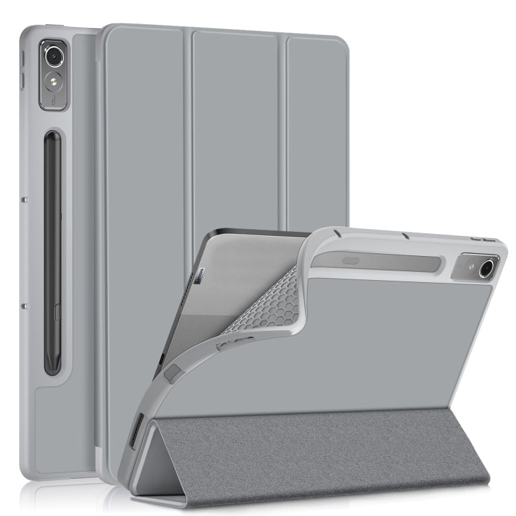 For Lenovo Tab P12 12.7 /P12 Pro 2nd Gen 3-folding TPU Smart Leather Tablet Case(Grey) - Lenovo by PMC TechLife | Online Shopping South Africa | PMC TechLife | Buy Now Pay Later Mobicred