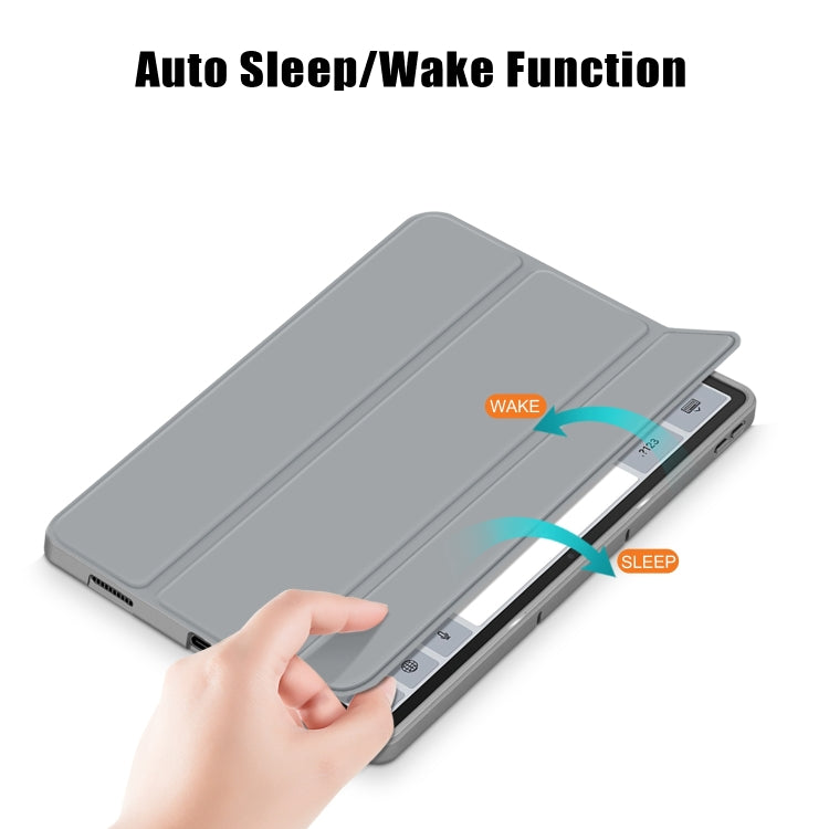 For Lenovo Tab P12 12.7 /P12 Pro 2nd Gen 3-folding TPU Smart Leather Tablet Case(Grey) - Lenovo by PMC TechLife | Online Shopping South Africa | PMC TechLife | Buy Now Pay Later Mobicred