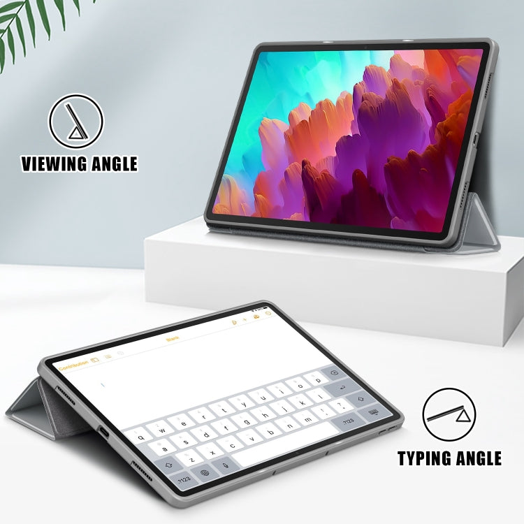 For Lenovo Tab P12 12.7 /P12 Pro 2nd Gen 3-folding TPU Smart Leather Tablet Case(Grey) - Lenovo by PMC TechLife | Online Shopping South Africa | PMC TechLife | Buy Now Pay Later Mobicred