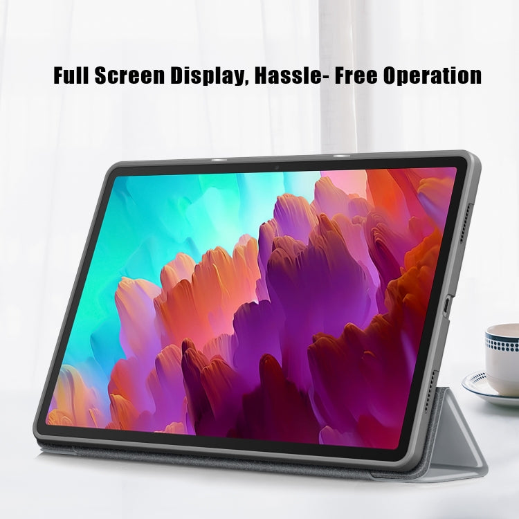 For Lenovo Tab P12 12.7 /P12 Pro 2nd Gen 3-folding TPU Smart Leather Tablet Case(Grey) - Lenovo by PMC TechLife | Online Shopping South Africa | PMC TechLife | Buy Now Pay Later Mobicred