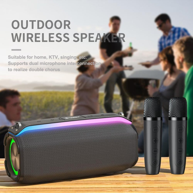New RiXing NR8809 20W Outdoor Portable TWS Smart Wireless Bluetooth Speaker, Style:Dual Mic(Grey) - free shipping - PMC Jewellery - Order now!