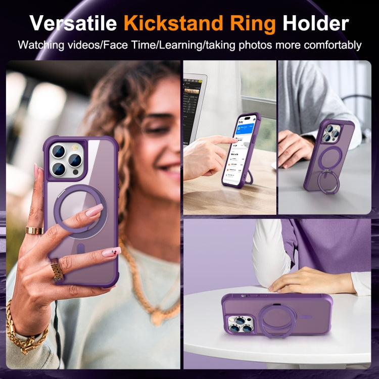 For iPhone 14 Pro MagSafe Magnetic Rotating Holder Phone Case(Purple) - iPhone 14 Pro Cases by PMC TechLife | Online Shopping South Africa | PMC TechLife