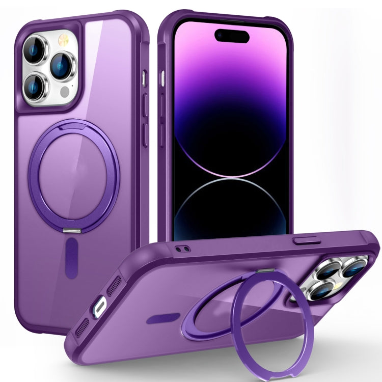 For iPhone 14 Pro Max MagSafe Magnetic Rotating Holder Phone Case(Purple) - iPhone 14 Pro Max Cases by PMC TechLife | Online Shopping South Africa | PMC TechLife