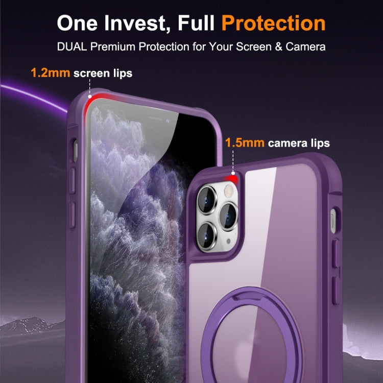 For iPhone 11 Pro Max MagSafe Magnetic Rotating Holder Phone Case(Purple) - iPhone 11 Pro Max Cases by PMC TechLife | Online Shopping South Africa | PMC TechLife
