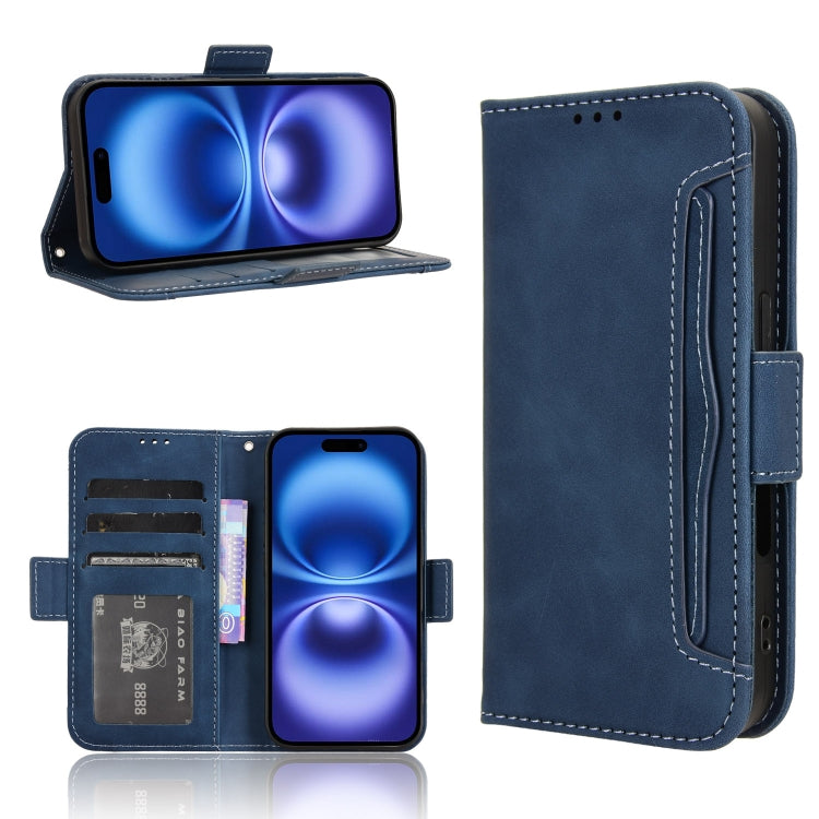 For iPhone 16 Plus Skin Feel Calf Texture Card Slots Leather Phone Case(Blue) - iPhone 16 Plus Cases by PMC TechLife | Online Shopping South Africa | PMC TechLife | Buy Now Pay Later Mobicred