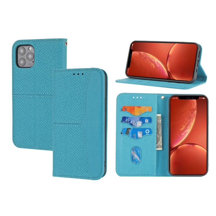 For iPhone 16 Pro Woven Texture Stitching Magnetic Leather Phone Case(Blue) - iPhone 16 Pro Cases by PMC TechLife | Online Shopping South Africa | PMC TechLife | Buy Now Pay Later Mobicred
