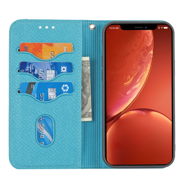 For iPhone 16 Pro Woven Texture Stitching Magnetic Leather Phone Case(Blue) - iPhone 16 Pro Cases by PMC TechLife | Online Shopping South Africa | PMC TechLife | Buy Now Pay Later Mobicred