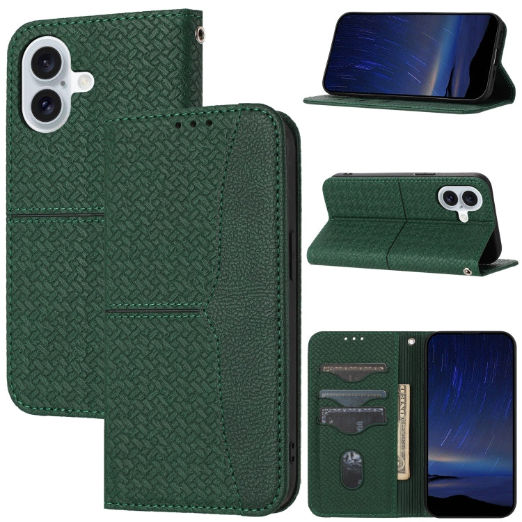 For iPhone 16 Woven Texture Stitching Magnetic Leather Phone Case(Green) - iPhone 16 Cases by PMC TechLife | Online Shopping South Africa | PMC TechLife | Buy Now Pay Later Mobicred