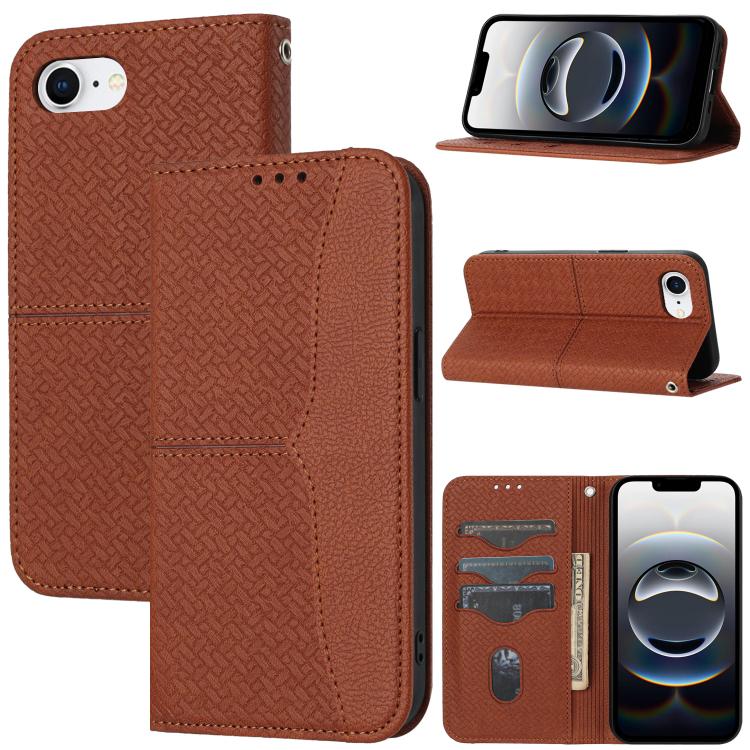 For iPhone 16e Woven Texture Stitching Magnetic Leather Phone Case(Brown) - iPhone 16e Cases by PMC TechLife | Online Shopping South Africa | PMC TechLife | Buy Now Pay Later Mobicred