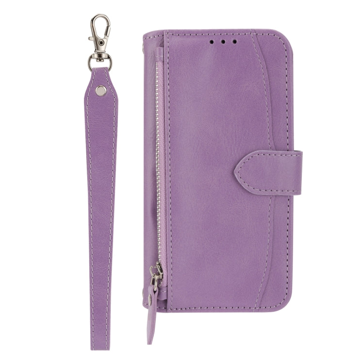 For iPhone 16 Pro Oil Skin Zipper Wallet Leather Phone Case(Purple) - iPhone 16 Pro Cases by PMC TechLife | Online Shopping South Africa | PMC TechLife | Buy Now Pay Later Mobicred