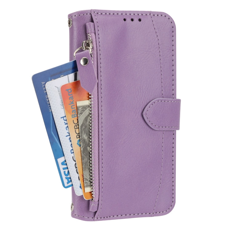 For iPhone 16 Pro Oil Skin Zipper Wallet Leather Phone Case(Purple) - iPhone 16 Pro Cases by PMC TechLife | Online Shopping South Africa | PMC TechLife | Buy Now Pay Later Mobicred