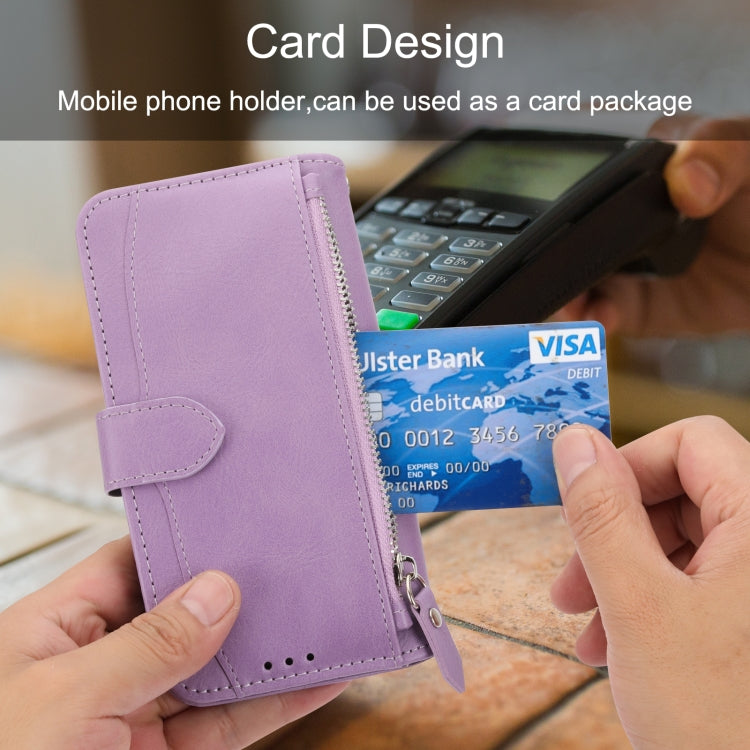 For iPhone 16 Pro Oil Skin Zipper Wallet Leather Phone Case(Purple) - iPhone 16 Pro Cases by PMC TechLife | Online Shopping South Africa | PMC TechLife | Buy Now Pay Later Mobicred