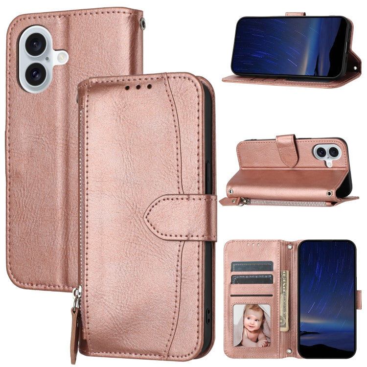 For iPhone 16 Oil Skin Zipper Wallet Leather Phone Case(Rose Gold) - iPhone 16 Cases by PMC TechLife | Online Shopping South Africa | PMC TechLife | Buy Now Pay Later Mobicred