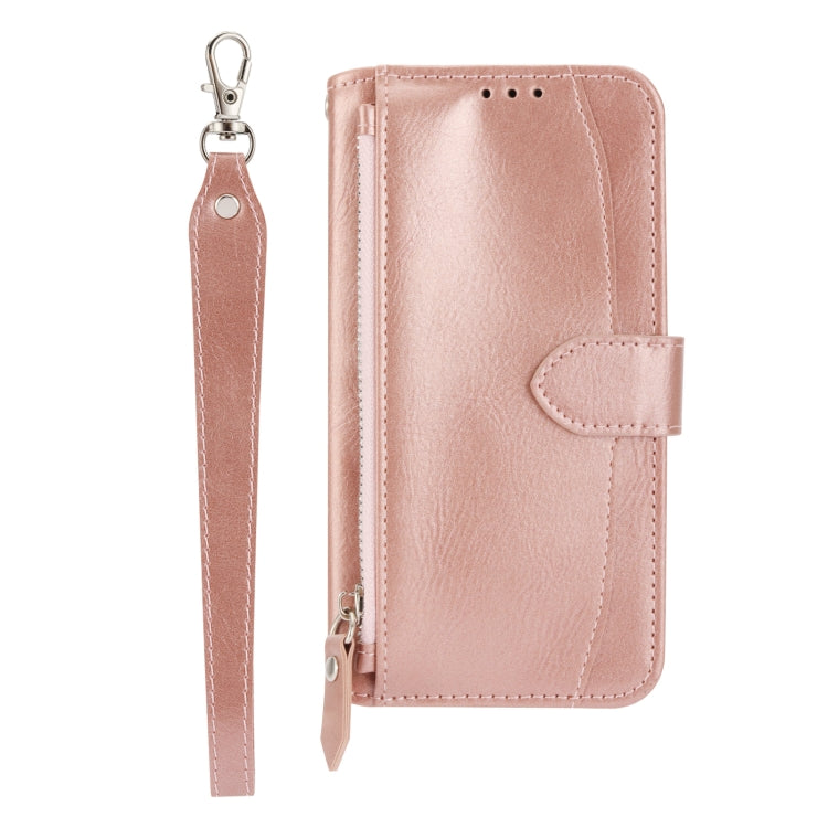 For iPhone 16 Oil Skin Zipper Wallet Leather Phone Case(Rose Gold) - iPhone 16 Cases by PMC TechLife | Online Shopping South Africa | PMC TechLife | Buy Now Pay Later Mobicred