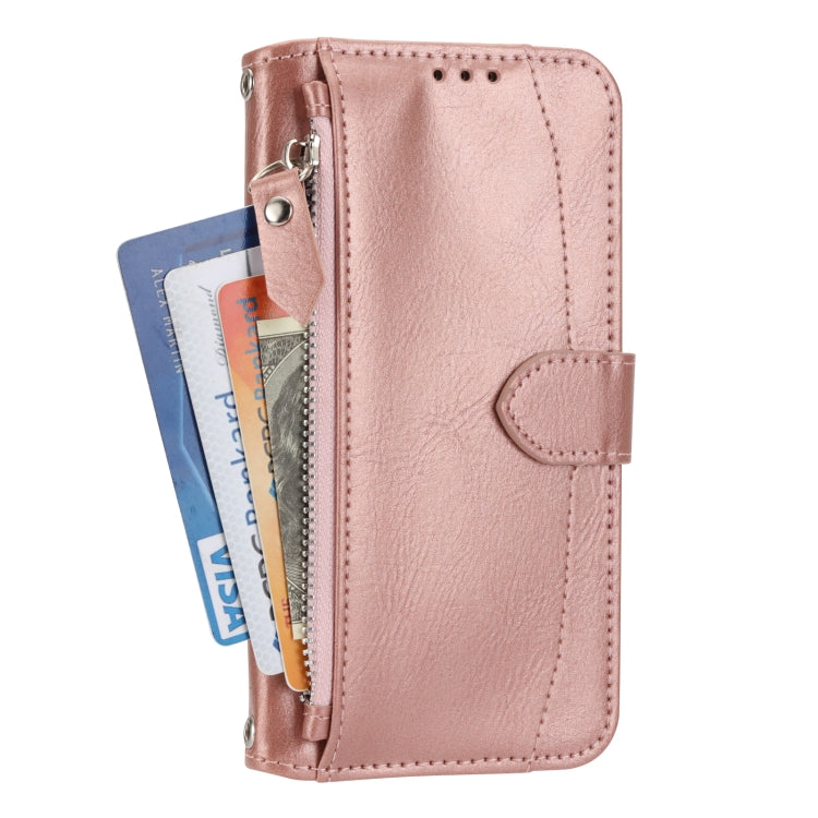 For iPhone 16 Oil Skin Zipper Wallet Leather Phone Case(Rose Gold) - iPhone 16 Cases by PMC TechLife | Online Shopping South Africa | PMC TechLife | Buy Now Pay Later Mobicred