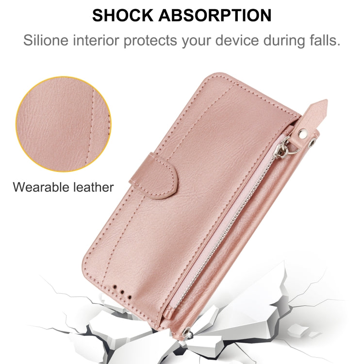 For iPhone 16 Oil Skin Zipper Wallet Leather Phone Case(Rose Gold) - iPhone 16 Cases by PMC TechLife | Online Shopping South Africa | PMC TechLife | Buy Now Pay Later Mobicred