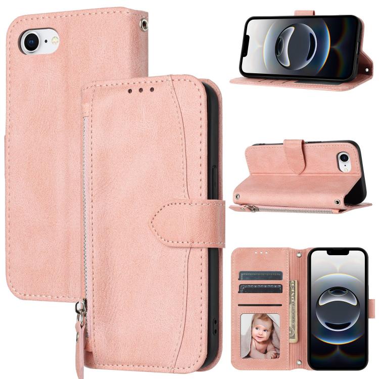 For iPhone 16e Oil Skin Zipper Wallet Leather Phone Case(Pink) - iPhone 16e Cases by PMC TechLife | Online Shopping South Africa | PMC TechLife | Buy Now Pay Later Mobicred