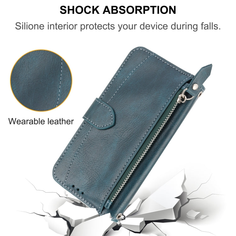 For iPhone 16e Oil Skin Zipper Wallet Leather Phone Case(Blue) - iPhone 16e Cases by PMC TechLife | Online Shopping South Africa | PMC TechLife | Buy Now Pay Later Mobicred