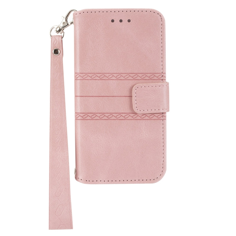 For iPhone 16 Pro Max Embossed Stripes Skin Feel Leather Phone Case(Pink) - iPhone 16 Pro Max Cases by PMC TechLife | Online Shopping South Africa | PMC TechLife | Buy Now Pay Later Mobicred