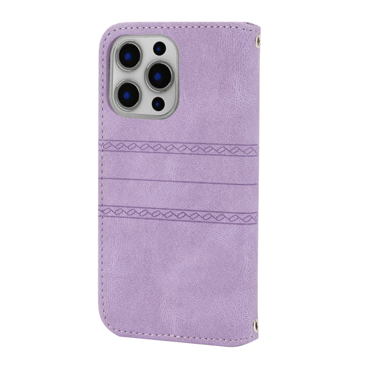 For iPhone 16 Pro Embossed Stripes Skin Feel Leather Phone Case(Light Purple) - free shipping - PMC TechLife - Order now!