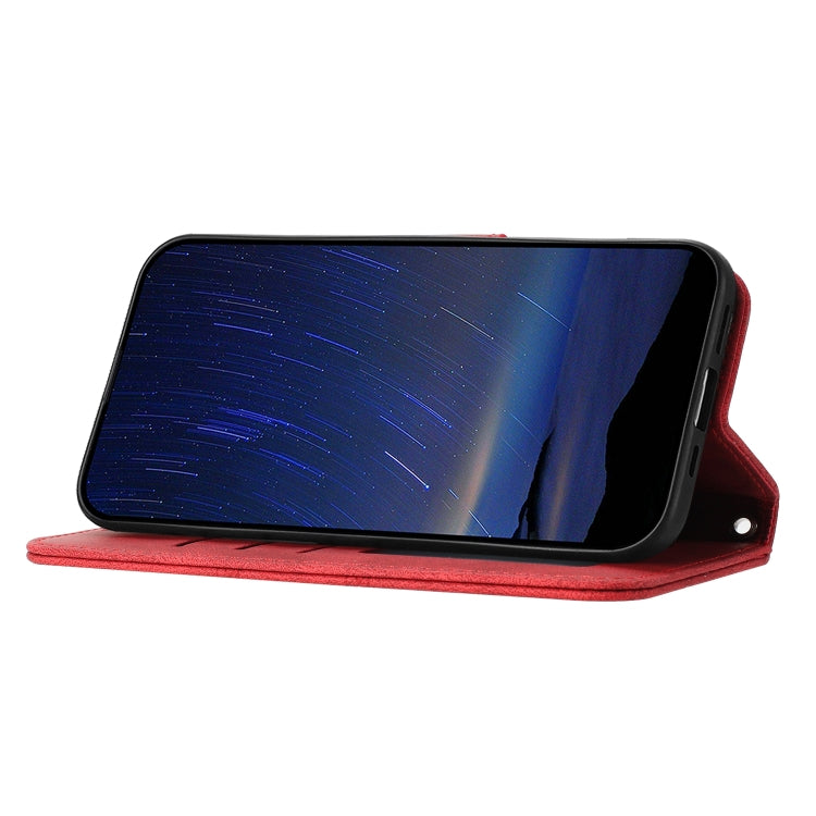 For iPhone 16 Embossed Stripes Skin Feel Leather Phone Case(Red) - iPhone 16 Cases by PMC TechLife | Online Shopping South Africa | PMC TechLife | Buy Now Pay Later Mobicred
