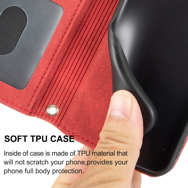 For iPhone 16 Embossed Stripes Skin Feel Leather Phone Case(Red) - iPhone 16 Cases by PMC TechLife | Online Shopping South Africa | PMC TechLife | Buy Now Pay Later Mobicred